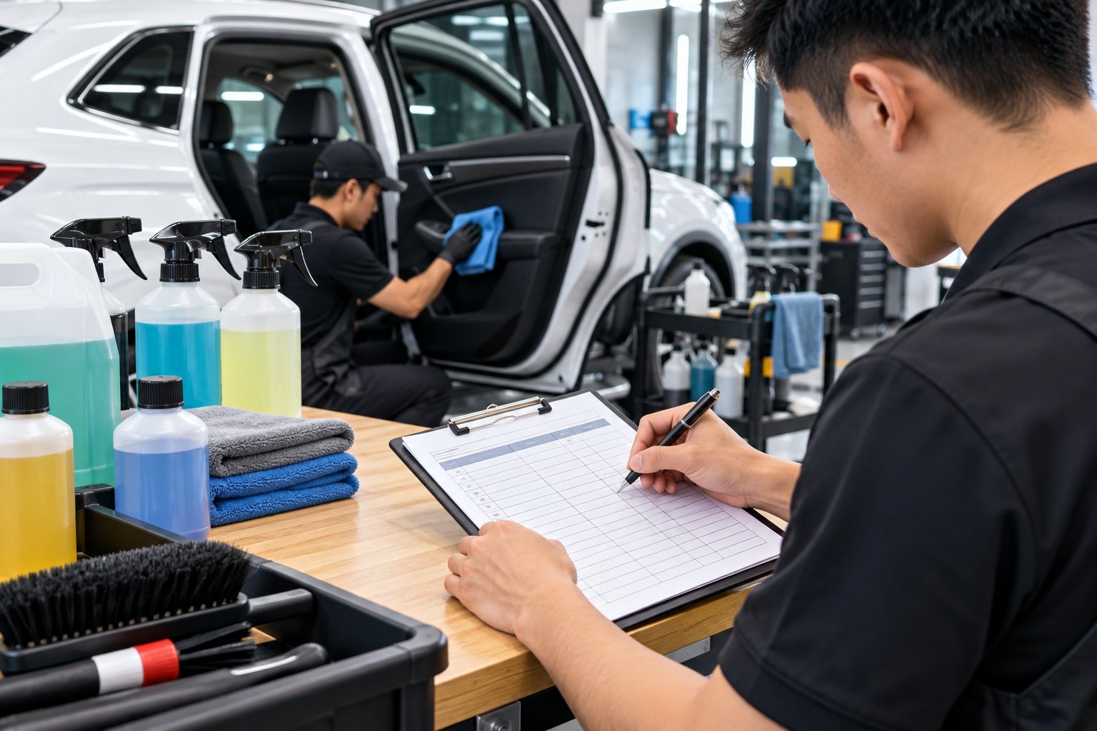 Ảnh minh hoạ: Định mức hóa chất vệ sinh nội thất ô tô cho garage